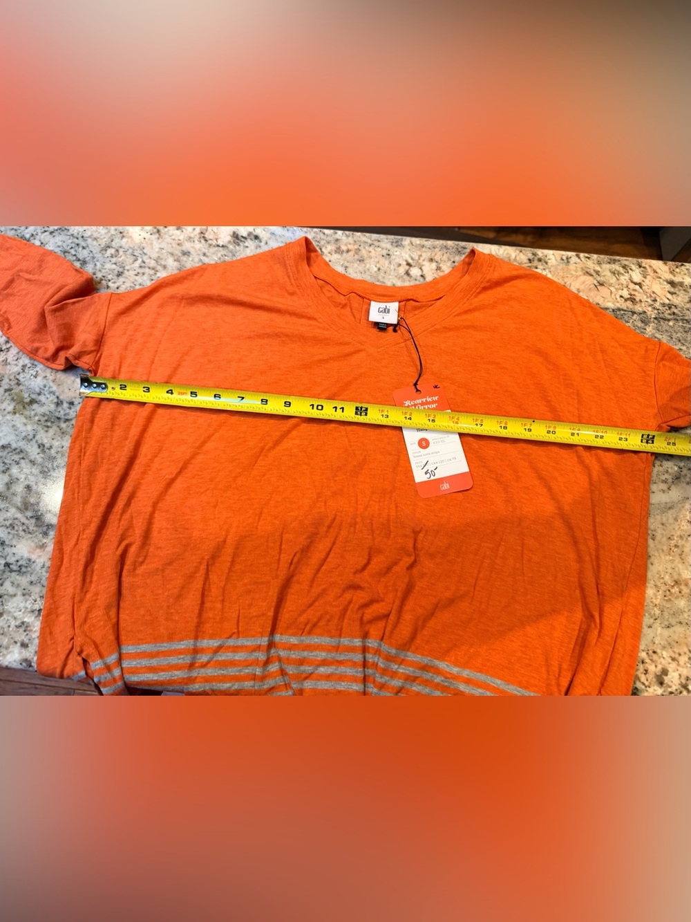 Cabi Rearview Mirror Hangout Tee Orange Gray High Low Top Sz S NWT. Fall Autumn - Picture 6 of 13